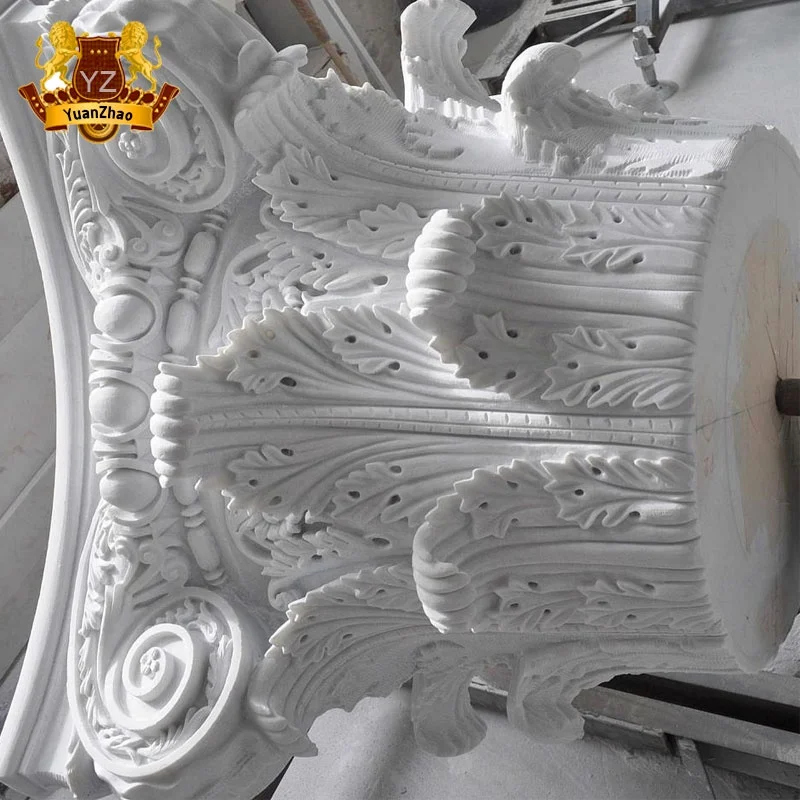 Home Decoration Building Roman Pillar Cap Capital Hand Carved Corinthian Carrara White Marble Stone Roman Column Capital