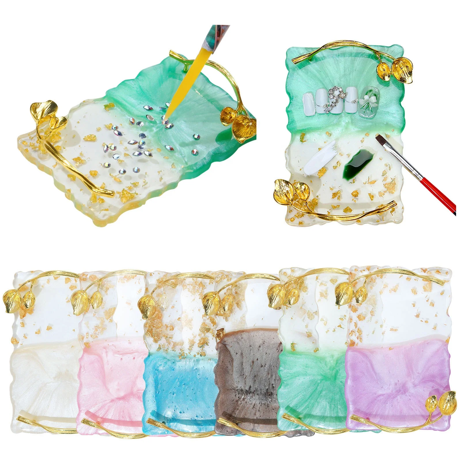 2023 New Resin Agate Stone Nail Color Palette Gel Polish Pallet Mixing Drawing Paint Plate Manicure Nail Art Display Board