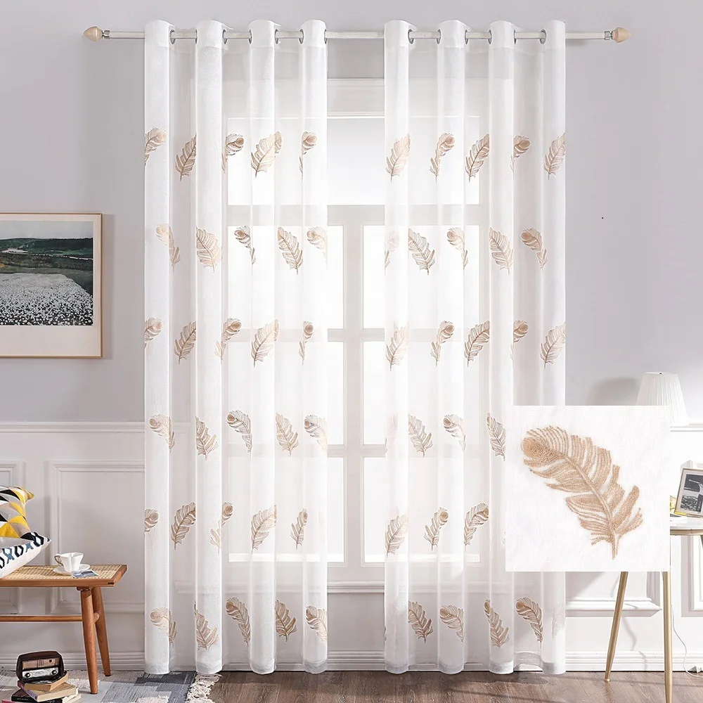 Nice Feather Embroidery Ready to Ship Curtain Child Kids Room Non-toxic and Simple Healthy Window Sheer Plumage Curtain