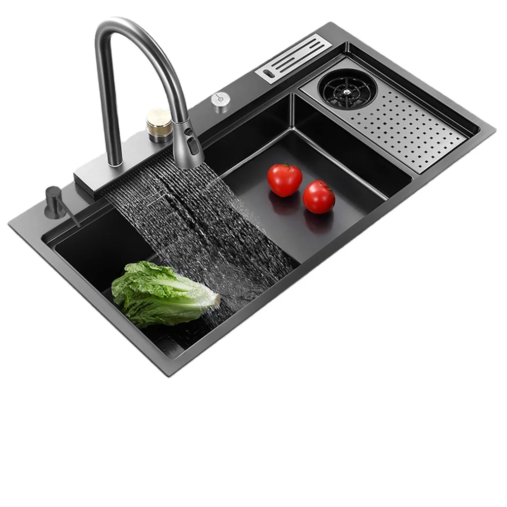 High Quality Wholesale Multifunction Cup Rinser Basin Sink  Kitchen Sink  stainless steel smart waterfall