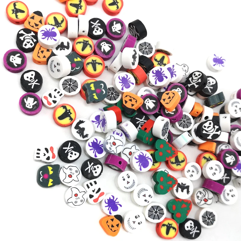 100pcs 10mm bat pumpkin ghost spider web Spacer loose beads halloween polymer clay beads for bracelet making