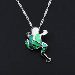 Jewelry Factory Wholesale Blue Green Fire Opal Frog Pendant Animal Necklace
