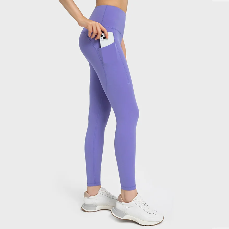 Wholesale Custom Sports Workout No T Line Yoga Pants Leggings With Pocket For Women Soft Double Nylon 6 Gym Fitness Leggings