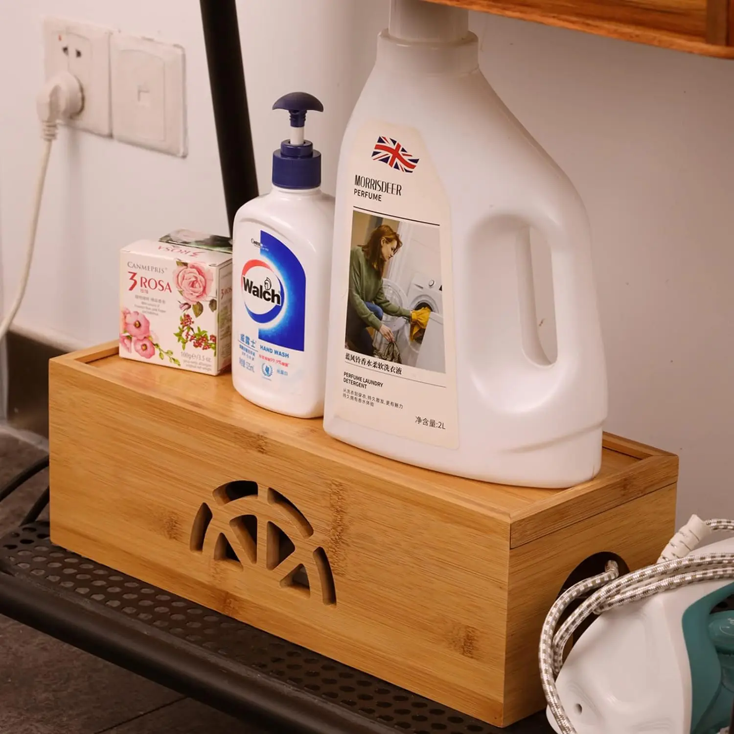 Extra Large Cable Management Box with Lid, Bamboo Cable Box for Cords, Power Strips or Surge Protectors