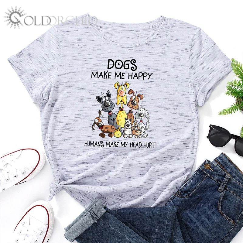 Hot selling ladies plus size round neck t shirt 100% cotton dog printed short sleeve t-shirts for women