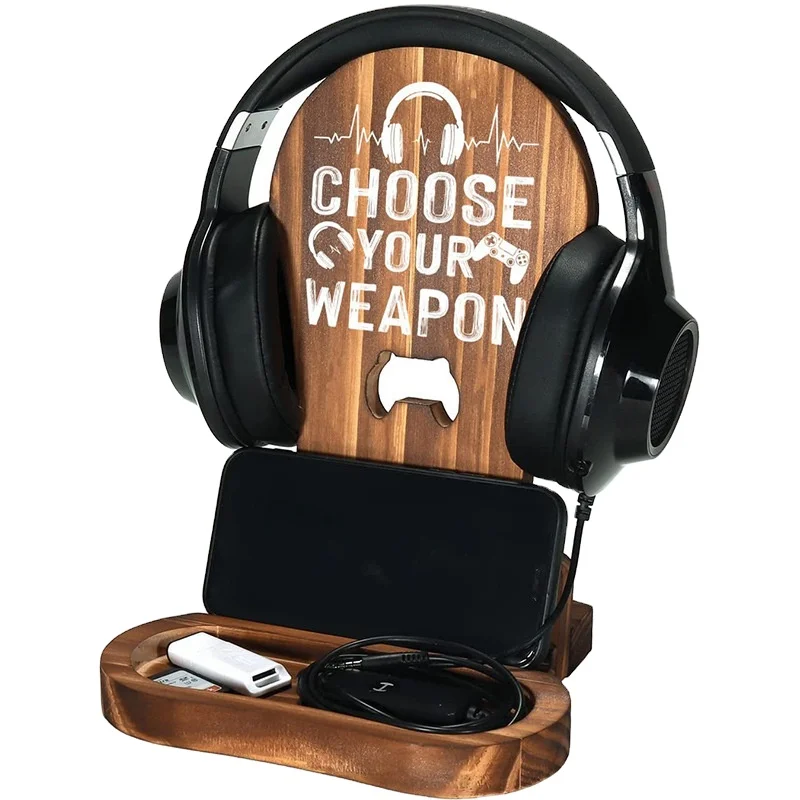 Universal Wooden Headphone Stand Solid Wood Computer E-Sports Game Large Headset Storage Rack Hanger Polished Technique