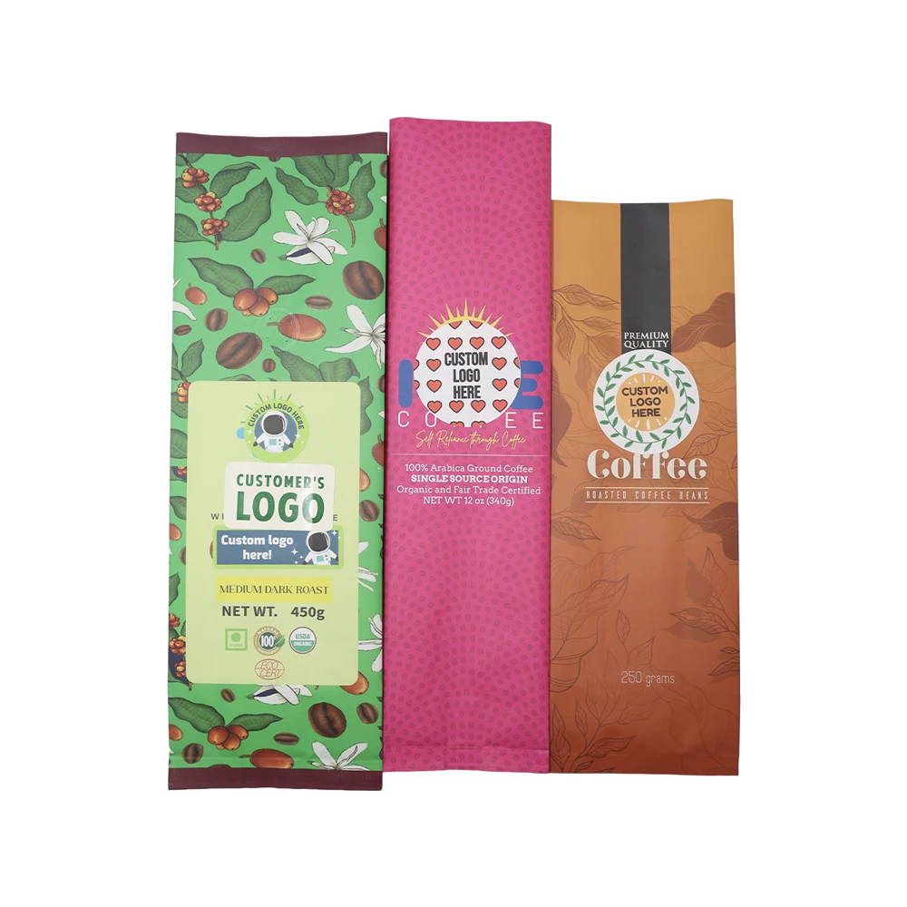 Coffee Bag Packaging Colorful Aluminum Foil Eight Side Seal Tea Pouch Zip Lock Flat Bottom Coffee Bags With Zipper