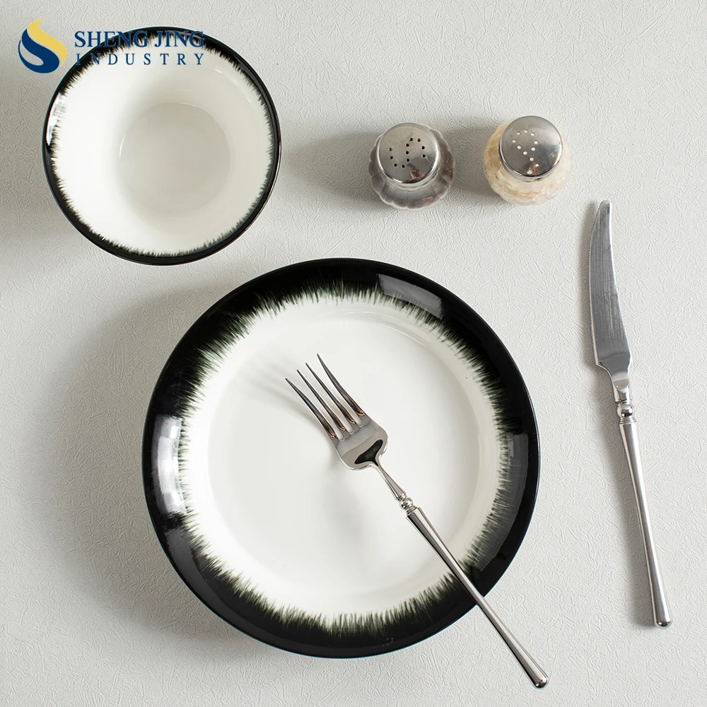 Ceramic Hand Painted Restaurant Tableware Sustainable Underglaze Porcelain for Pasta Salad Steak Plate for Party Wedding Dishes