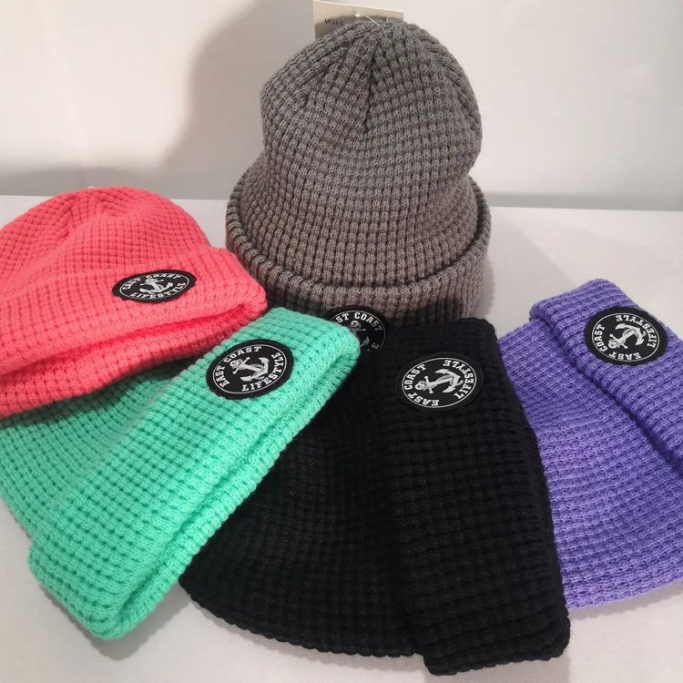 High quality acrylic fabric ribbed beanie knitted beanie waffle knit beanie