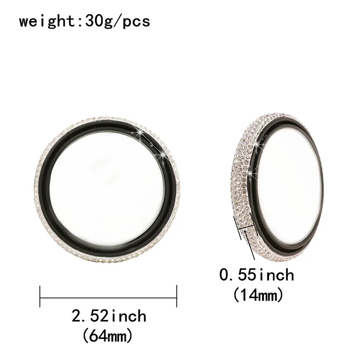 Diamond-studded car rearview mirror 360 degree rotating car small round mirror car auxiliary blind spot rearview mirror