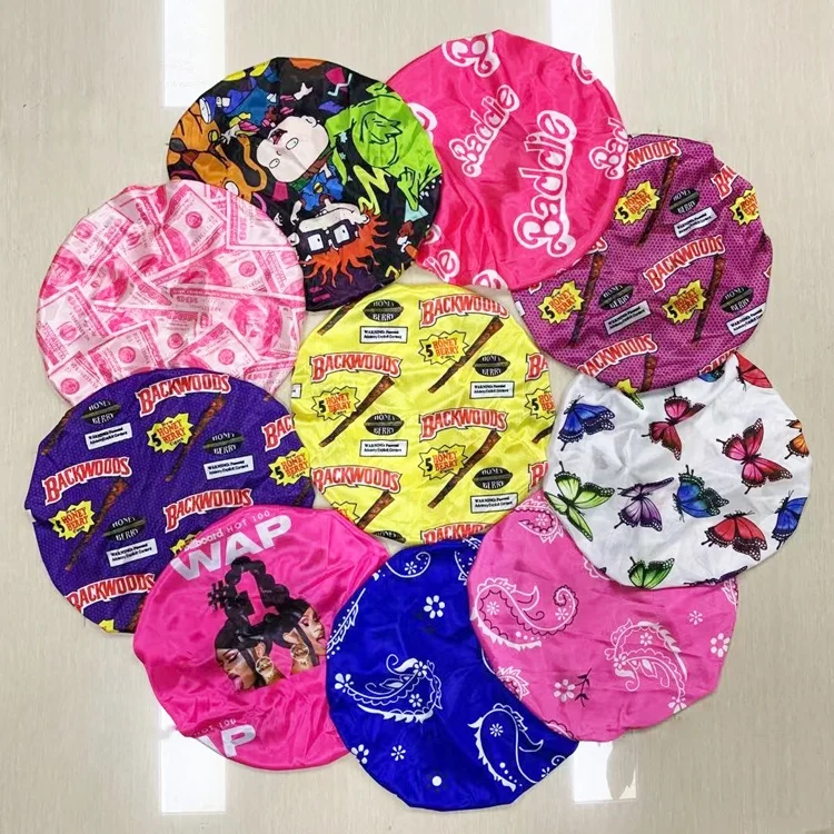 
wholesale women satin silk hair Backwoods Bandana Wap Rugrat Barddie Money butterfly designer headbands and bonnets 