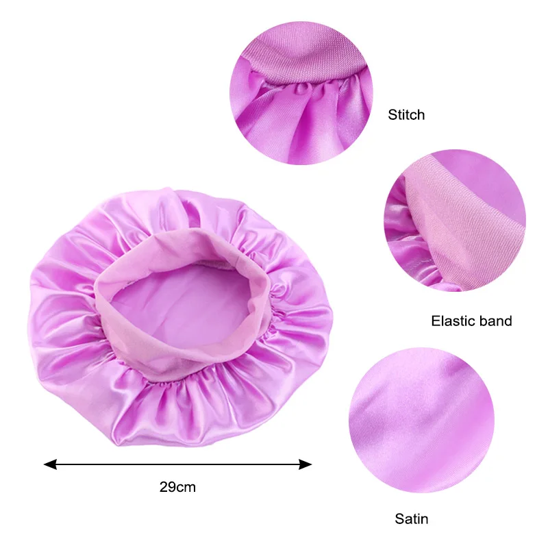 Wholesale Custom Logo Hair Accessories Wide Band Baby Bonnet Solid Color Satin Bonnets Sleeping Cap For Kid