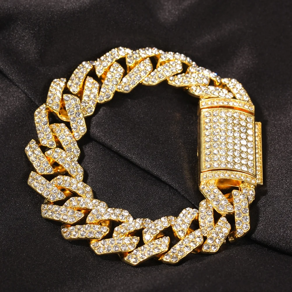  Custom INS Trendy Hip Hop Punk Zirconia Bracelets with Cuban Chain for Minimalist