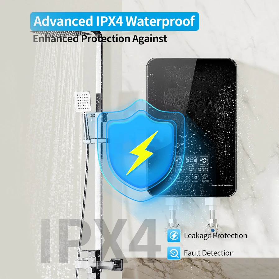 Custom Bathroom Hot Water Heaters High Quality 6000W Electric Water Heater Portable Electric Shower Household Wall Mounted LED