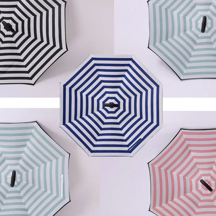 ZD087 Self Stand Upside Straight Bumbleshoot Large Double Layer Reverse Long Parasol Big C Type Handle Car Inverted Umbrella