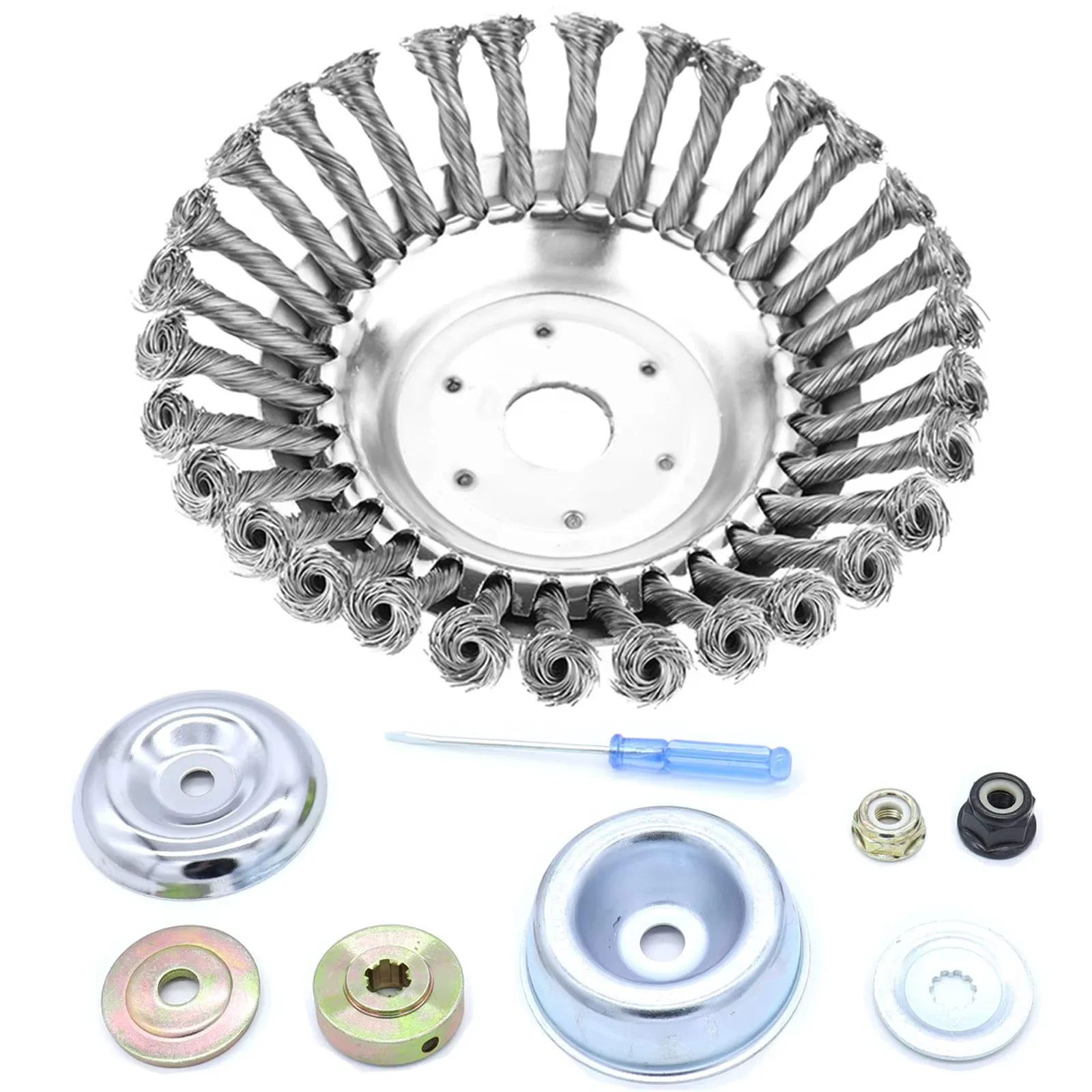 L&P 8 Inch Rotary Steel Wire Wheel Weed Brush Blade Replacement For Stihl Ago Oregon And Hitachi Straight Shaft Trimmers