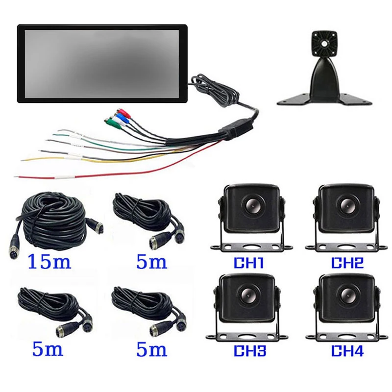 10.1 Inch 4 Channel MP5 Touch screen Smart Truck Alarm Bus Onboard DVR Video Recorder Monitor with 4 AHD 1080P Parking Cameras