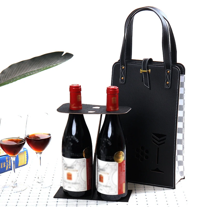 2025 Wholesale Christmas Reusable PU Leather Wine Bottle Bags Wine Gift Bags For Wine Bottles