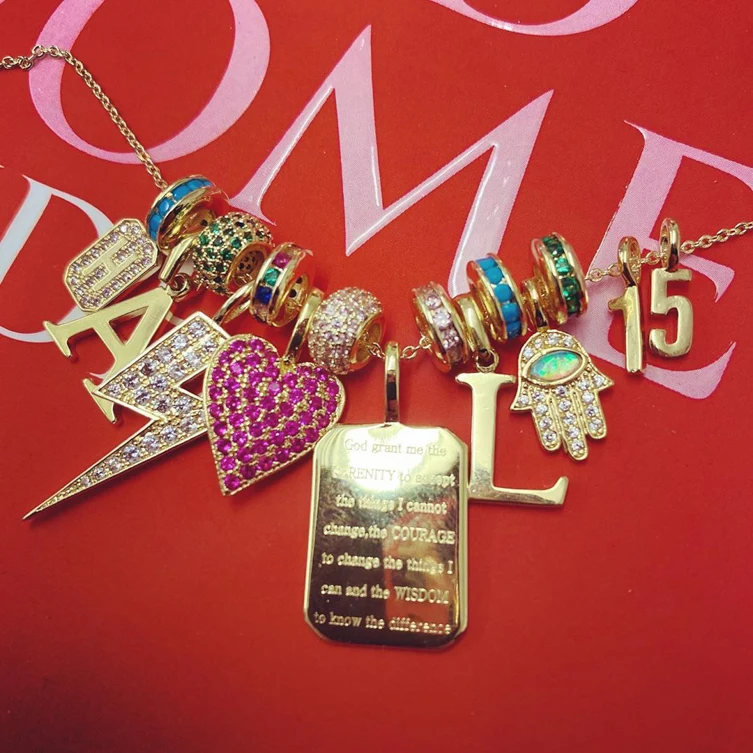 Gemnel High quality 925 silver jewelry ruby crystal rainbow love heart charm real gold necklaces