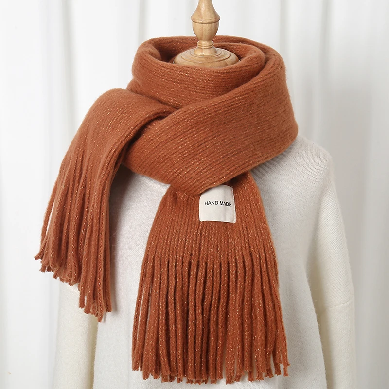 Knit thick warm winter scarf travel scarfs for women stylish woolen acrylic knit scarf