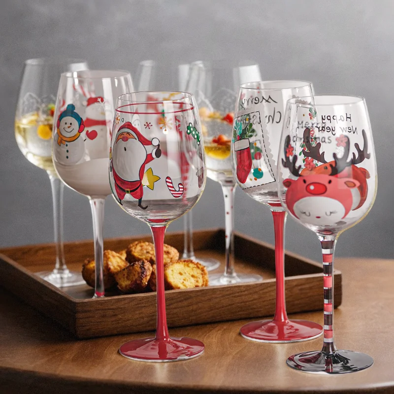 wholesale creative Christmas Tree goblet glass stemware hand-painted  wine glass Christmas decoration wine glass for party