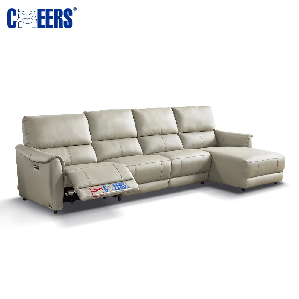 MANWAH CHEERS L shape Living room sofa set Home Furniture Recliner Leather Sofas Long Chaise