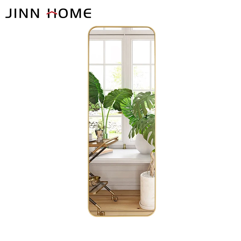 Золотое полноразмерное зеркало Jinnhome закругленное напольное стоячее подвесное или прислоненное к стене гардеробное