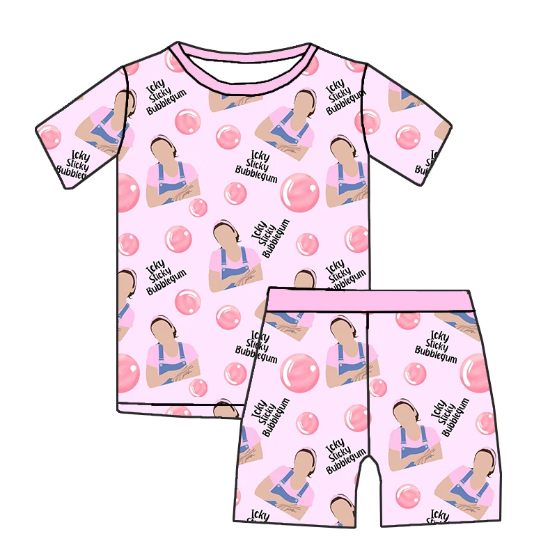 Hot selling Summer kids clothing Custom print soft bamboo fabric two pieces short pajamas sets