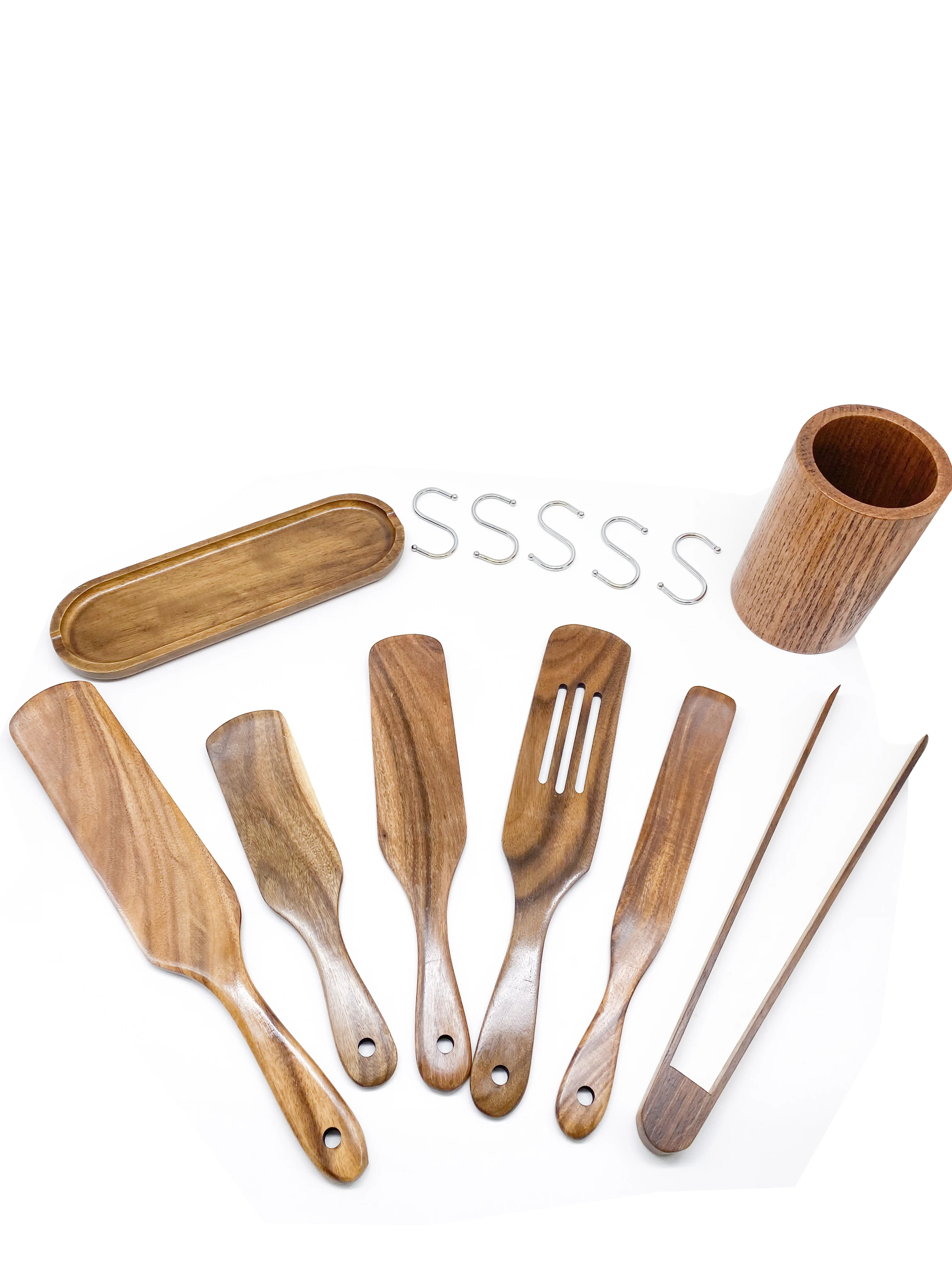 Custom stocked wood wooden spurtles set teak wood spurtle kitchen utensils for cooking
