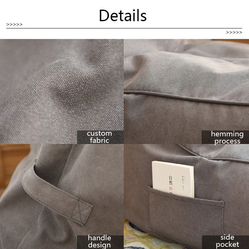 Customized Bean Bag Sofa High Boat Shape Navy Blue in Living Room Home D100*W70*H80 Cover Only