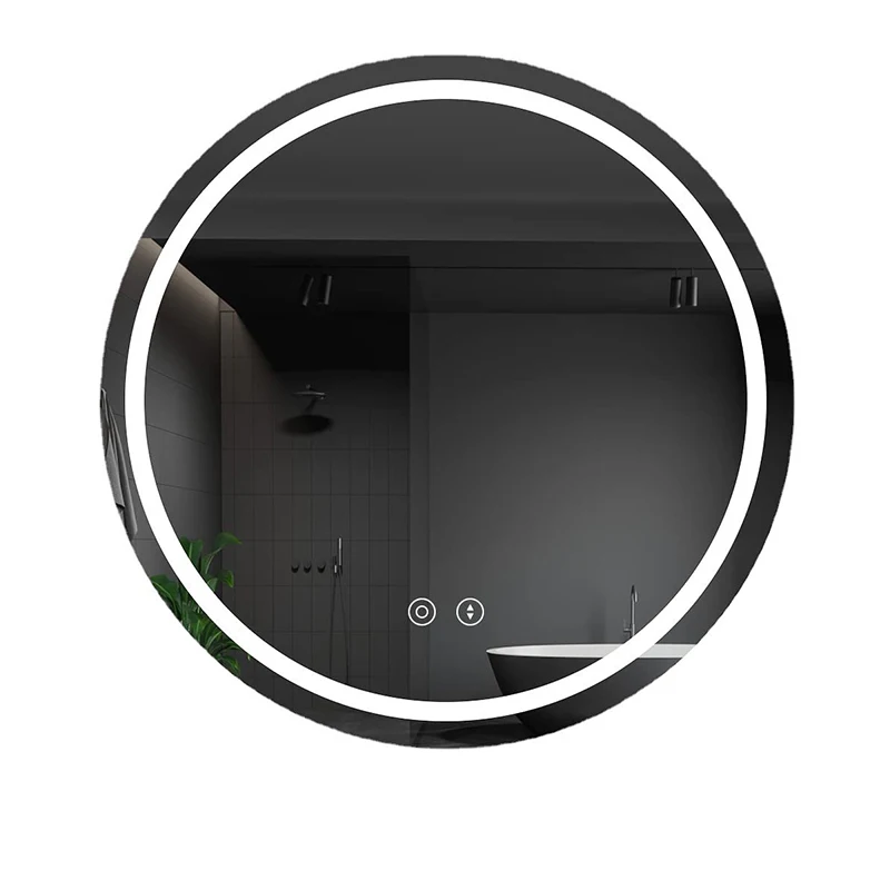 Touch Sensor Smart Custom Stepless Dimmable Backlit Bathroom Anti Fog With Led Light Round Mirror