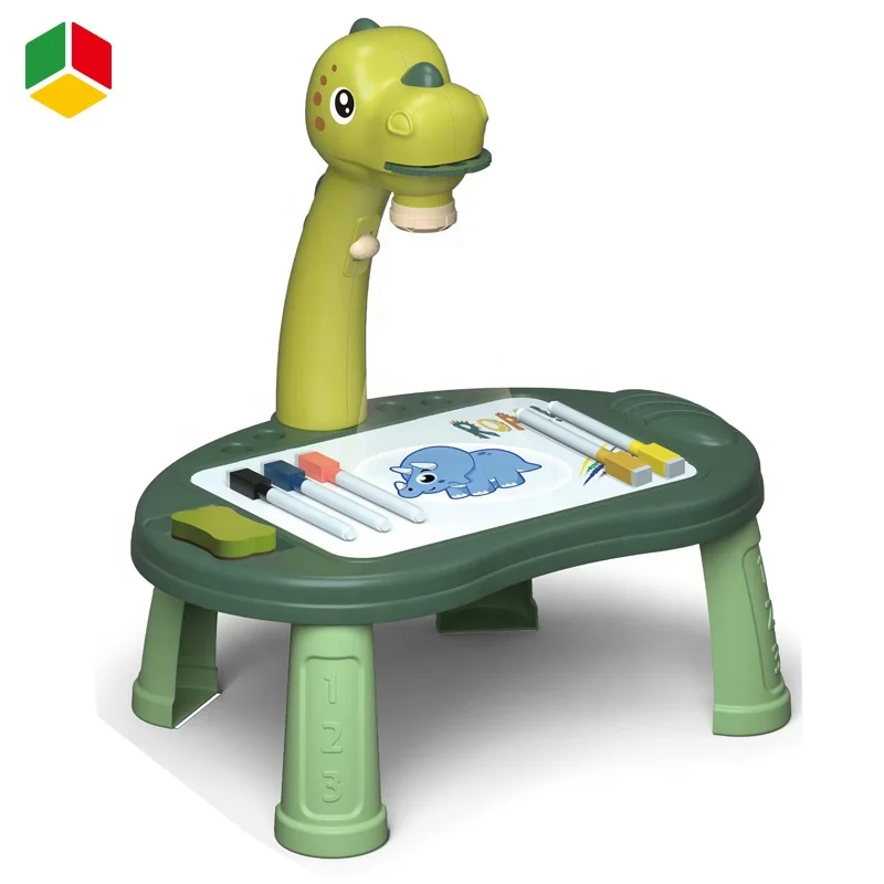 QS Hot Sale Parent-child Interactive Color Projector Art Dinosaur Drawing Desk Children Projection Drawing Board Toys For Sale