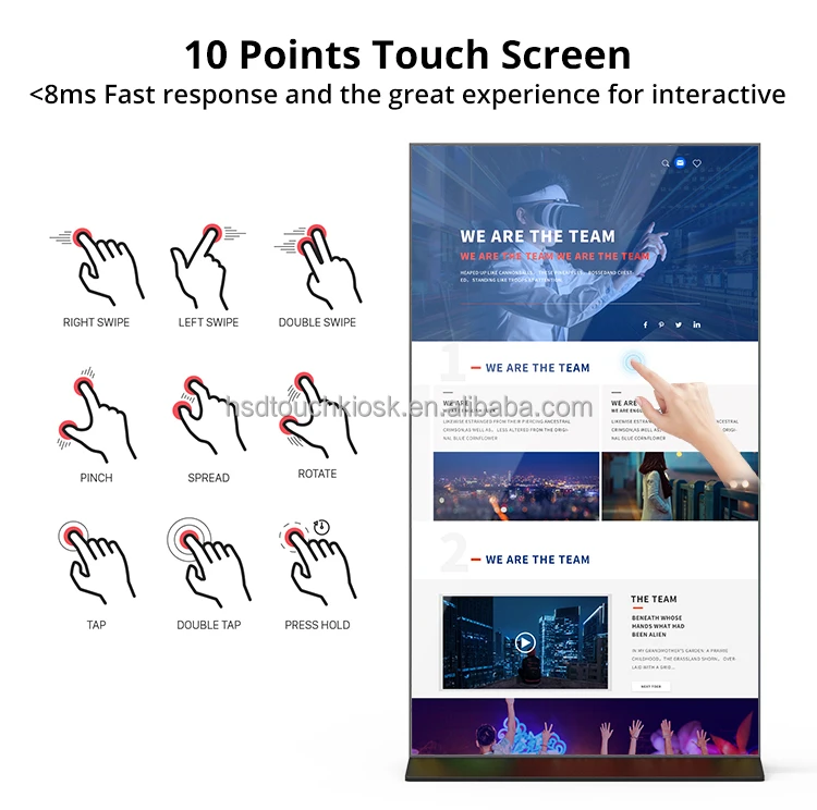 86 Inch Ultra-Narrow Bezel Monitor 4K Interactive Signage Display Stands Full Screen Digital Signage
