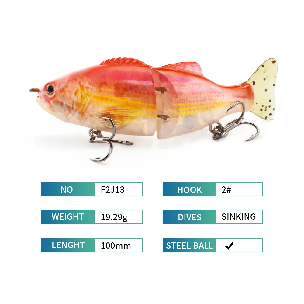 10cm PVC soft tail 2 sections simulation bait ABS plastic lure bait S-shaped swimming posture sinking multi-section bait