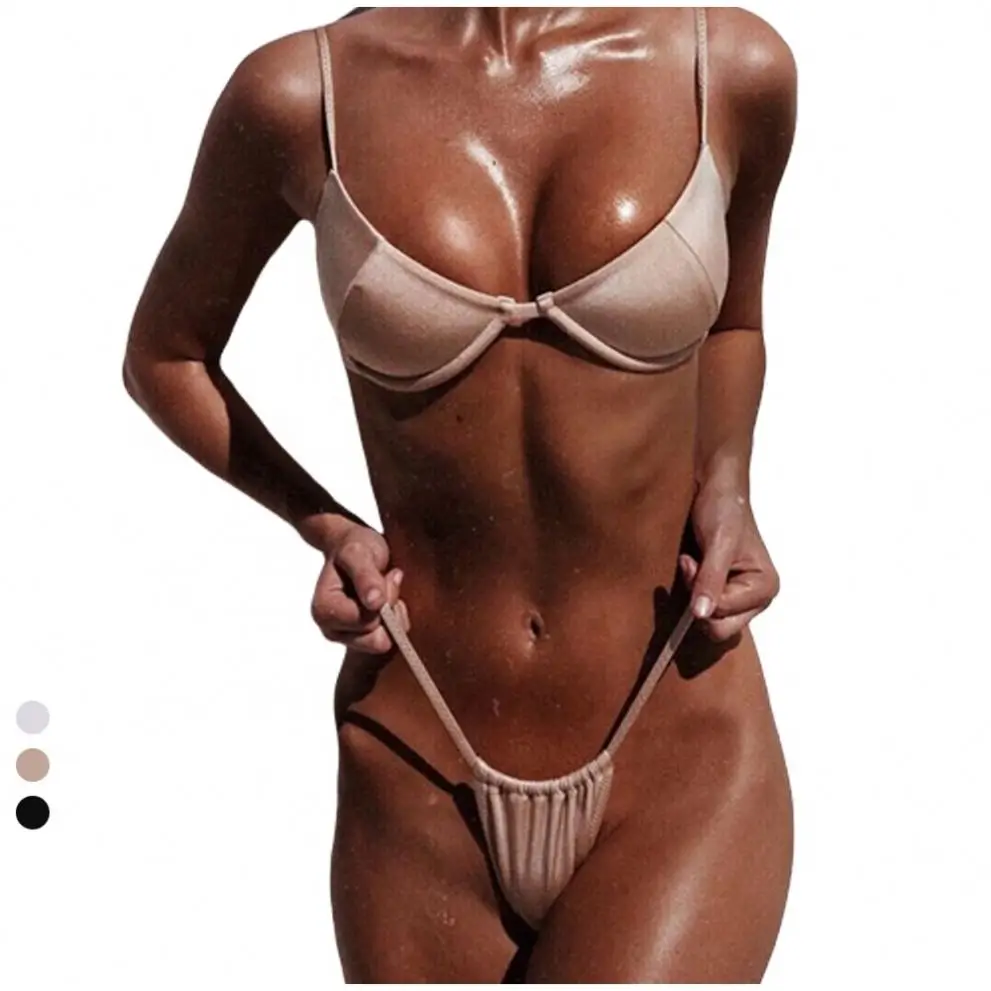 2022 Hot Sexy String Extreme Bikini Women Solid Color Swimwear