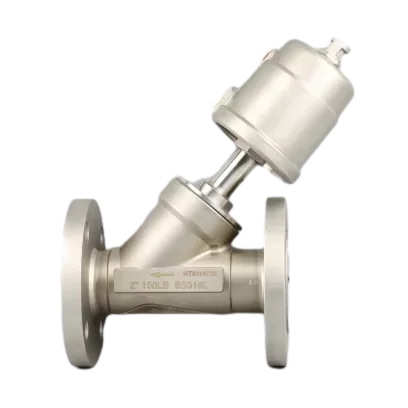 DN50 Stainless Steel SS304 SS316L Water Hammer Proof Flange Pneumatic Angle Seat Valve With Stainless steel actuator