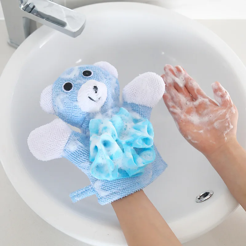 Custom Terry Cloth Loofah Cute Shower Mitt Animal Design For Children Baby Cleaning Bath Mitt