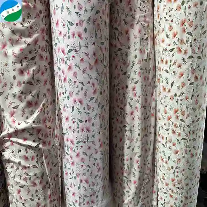 Small flower design 100%polyester woven spandex printed fabric 50d four ways stretch printing stock fabric