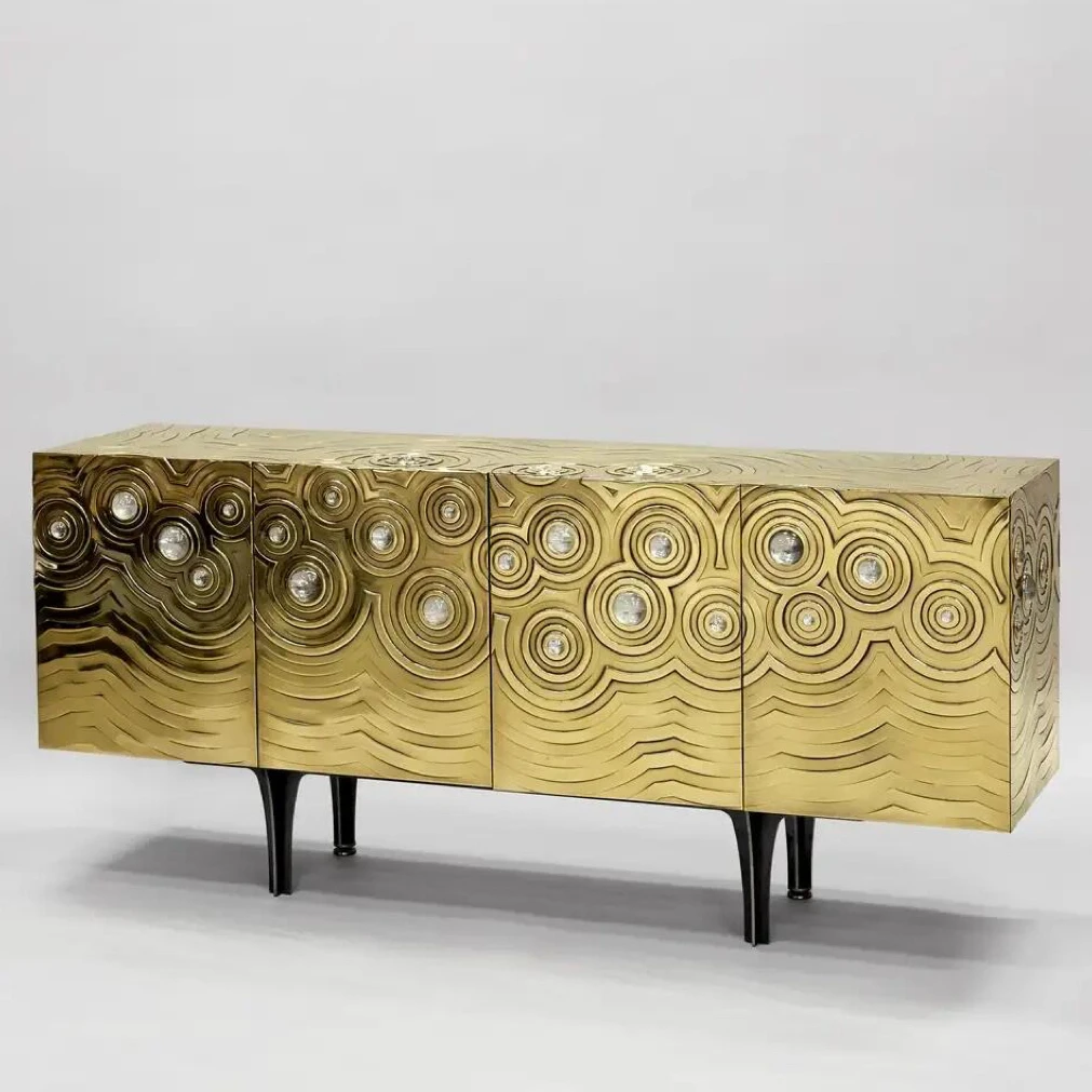 Italian luxury brass gold bubble locker villa living room furniture light luxury metal sideboard