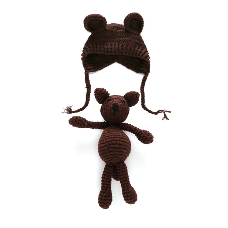 New hand-woven baby photography clothing bear doll hat
