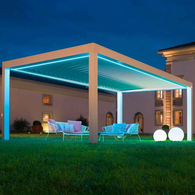 
Modern Design Outdoor Villa Pergola Waterproof Anti UV Garden pergola with led light  (1600129967094)