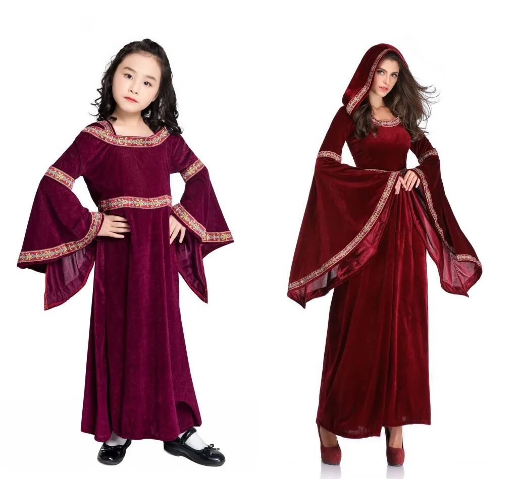 Halloween Parent-Child Attire Aristocratic Court Vampire Wizard Attire European Vintage Burgundy Court Attire Costume