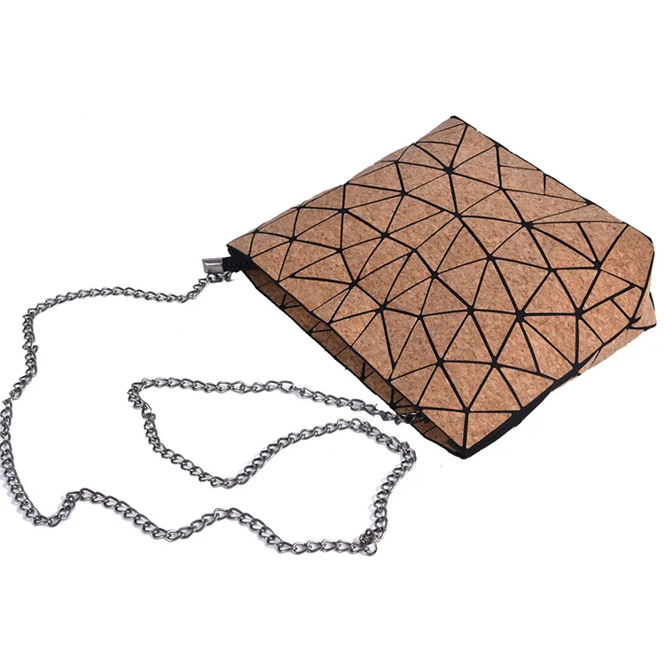 Wholesale Fashion Geometric Pattern Lady Handbag, Cork PU Women Chain Shoulder Bag, Diamond Pattern Cork PU Handbags