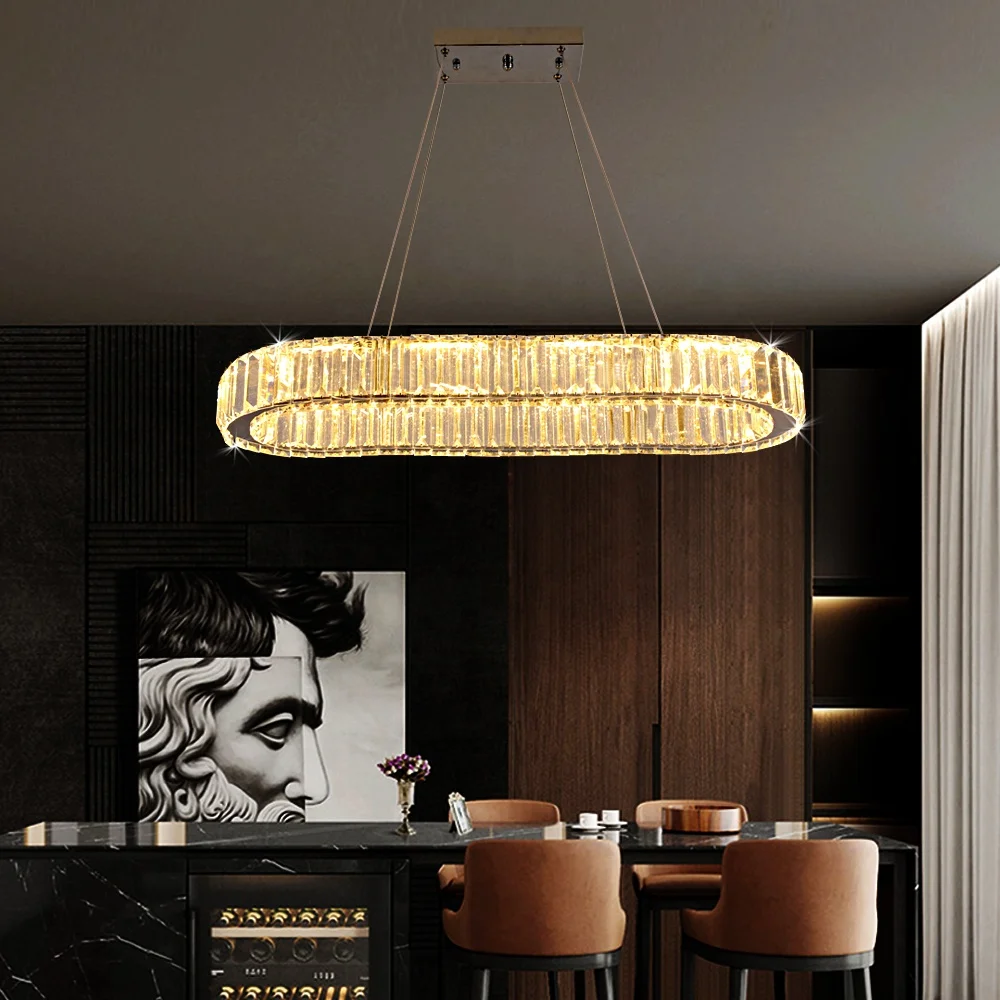 Modern Simple 60W Oval Rectangular Crystal LED Chandelier Dining Table Chandelier