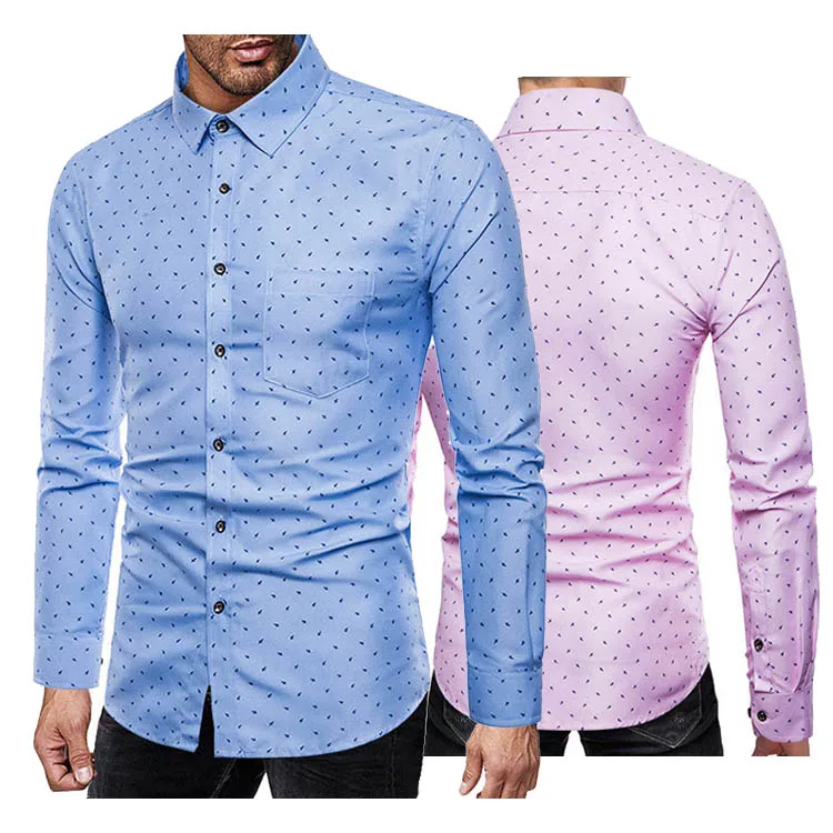 Italian Custom Print Dot Design Button Up Fashion Formal Office Oversized 5xl Full Sleeve Mens Business Social Shirts