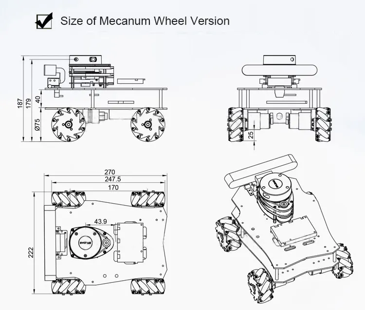  Образовательный комплект mecanum wheel ROS робот автомобиль с камерой Lidar UGV Lizarbot