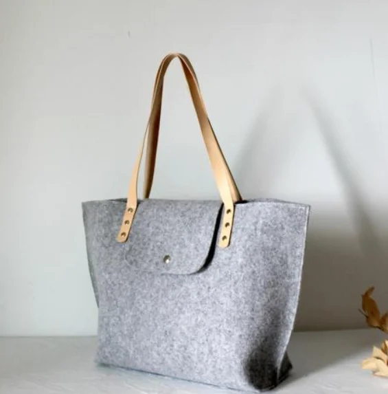 Wholesale new fashion cheap felt ladies big shoulder bag felt high quality felt tote bag