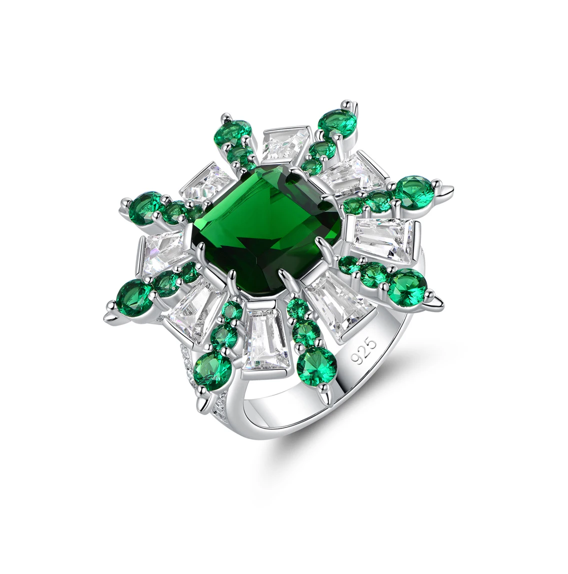Zircon Ring Green White Zircon Stone for Women Gemstone Rings 925 Sterling Silver Kirin Jewelry Rhodium Plated Gypsy Setting