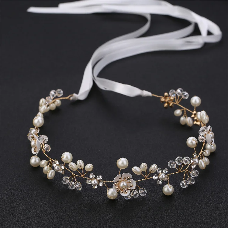 Women Adjustable Alloy Pearls Wedding Wreath Bridal Crown Headband Flower Garland Hairband