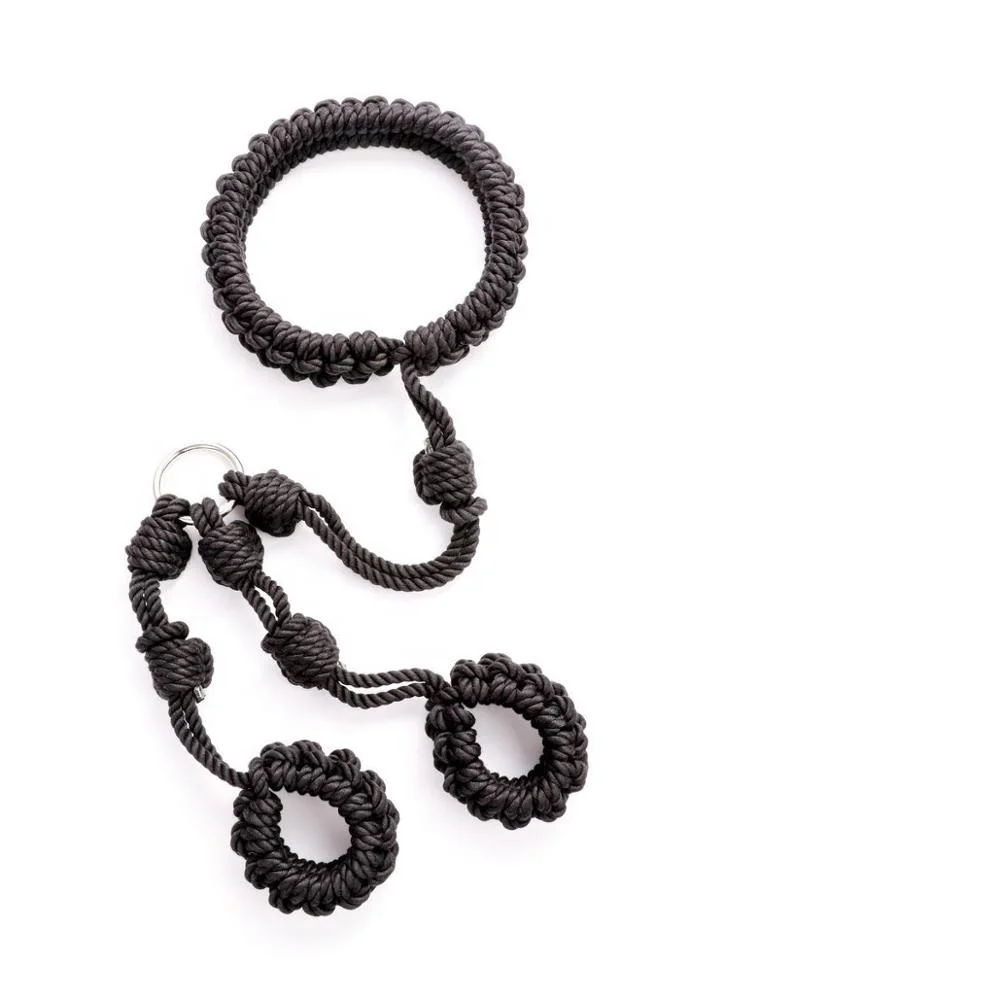 Latest Design BDSM Shiba ri Hemp Cotton Rope Bondage Restraints Gear Leash Neck Collar and Wrist Hand Cuff Combo Set